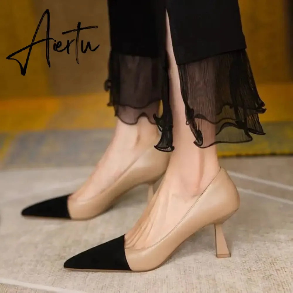 Aiertu New Spring Autumn Pointed Toe Basic Pumps Women Shollow 6cm High Heels  Fashion Mixed colors Party Ladies Shoes Size 34