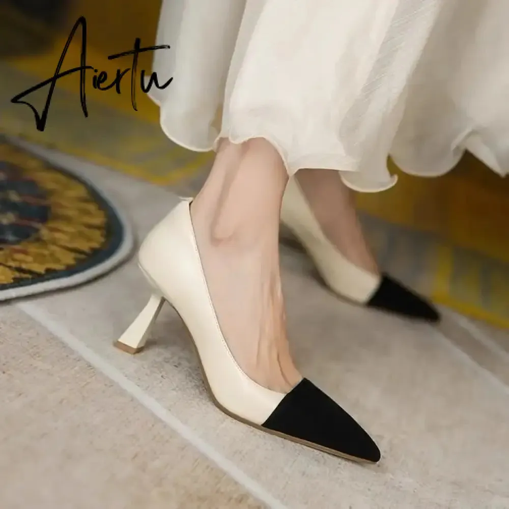 Aiertu New Spring Autumn Pointed Toe Basic Pumps Women Shollow 6cm High Heels  Fashion Mixed colors Party Ladies Shoes Size 34