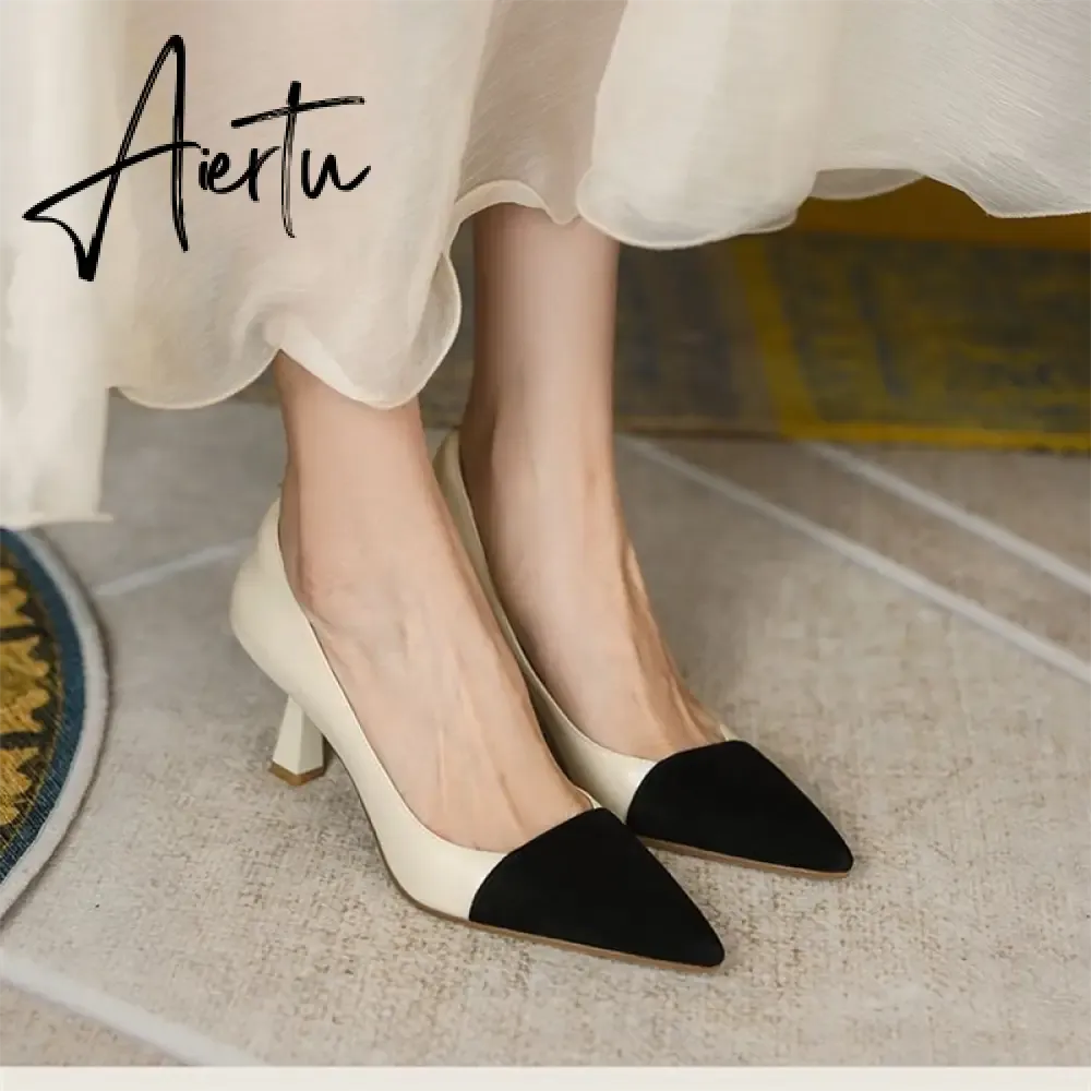 Aiertu New Spring Autumn Pointed Toe Basic Pumps Women Shollow 6cm High Heels  Fashion Mixed colors Party Ladies Shoes Size 34