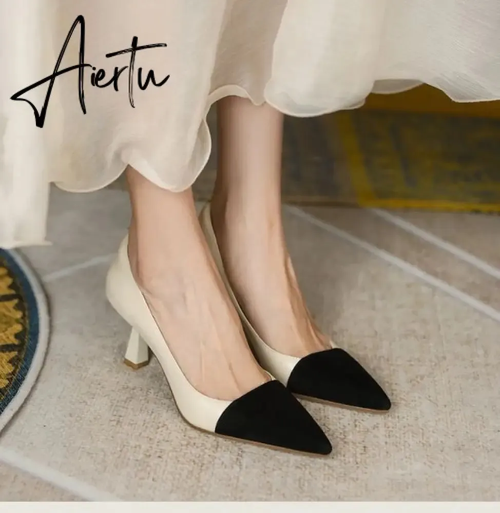 Aiertu New Spring Autumn Pointed Toe Basic Pumps Women Shollow 6cm High Heels  Fashion Mixed colors Party Ladies Shoes Size 34