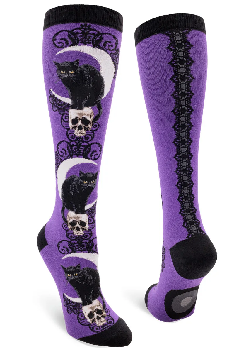 Black Cat Moon Knee Socks