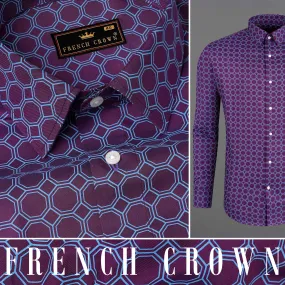 Premium Cotton Shirt in Bossanova Violet with Shakespeare Blue Hexagonal Print