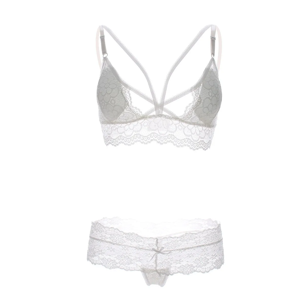 Cage Strap Lace Demi Bra and Panty Set