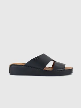 Calfskin Sandals with Caiman Details Dark Navy