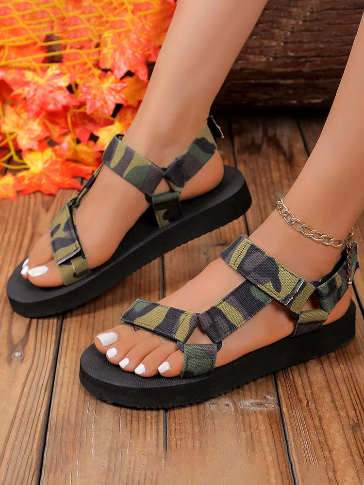 Camo Velcro Strap Flat Sandals