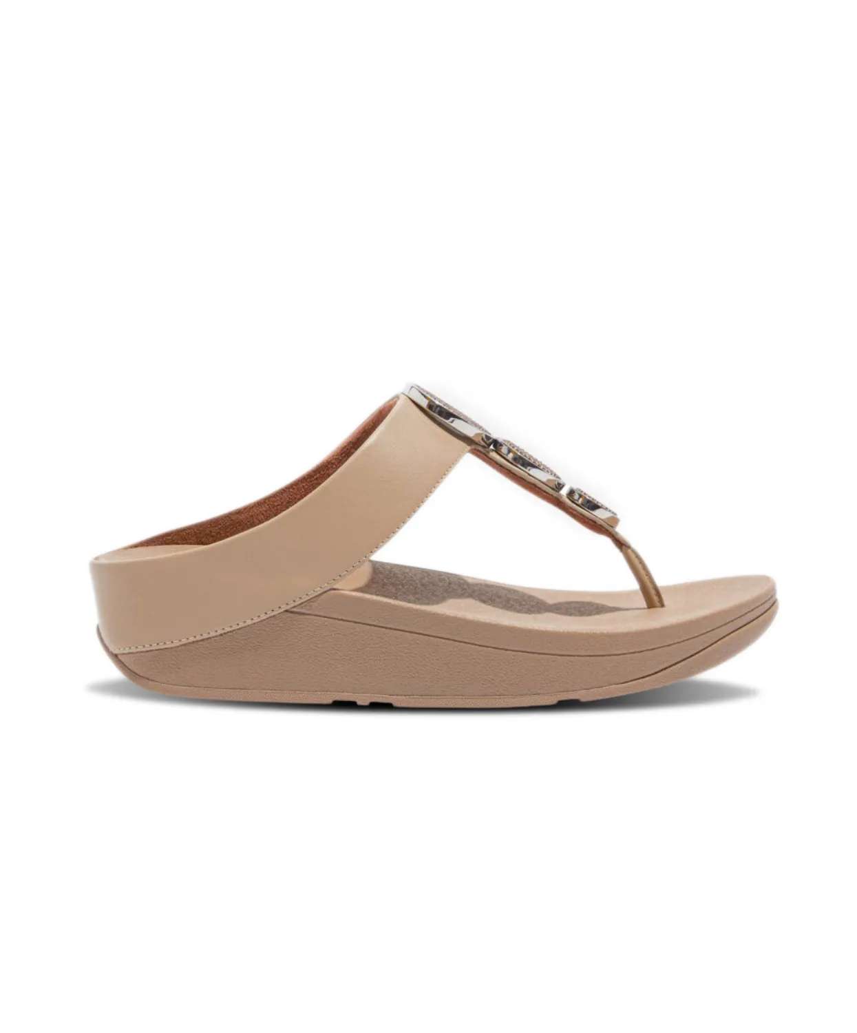 FitFlop Halo Bead Circle Leather Toe Post Sandals Latte Beige