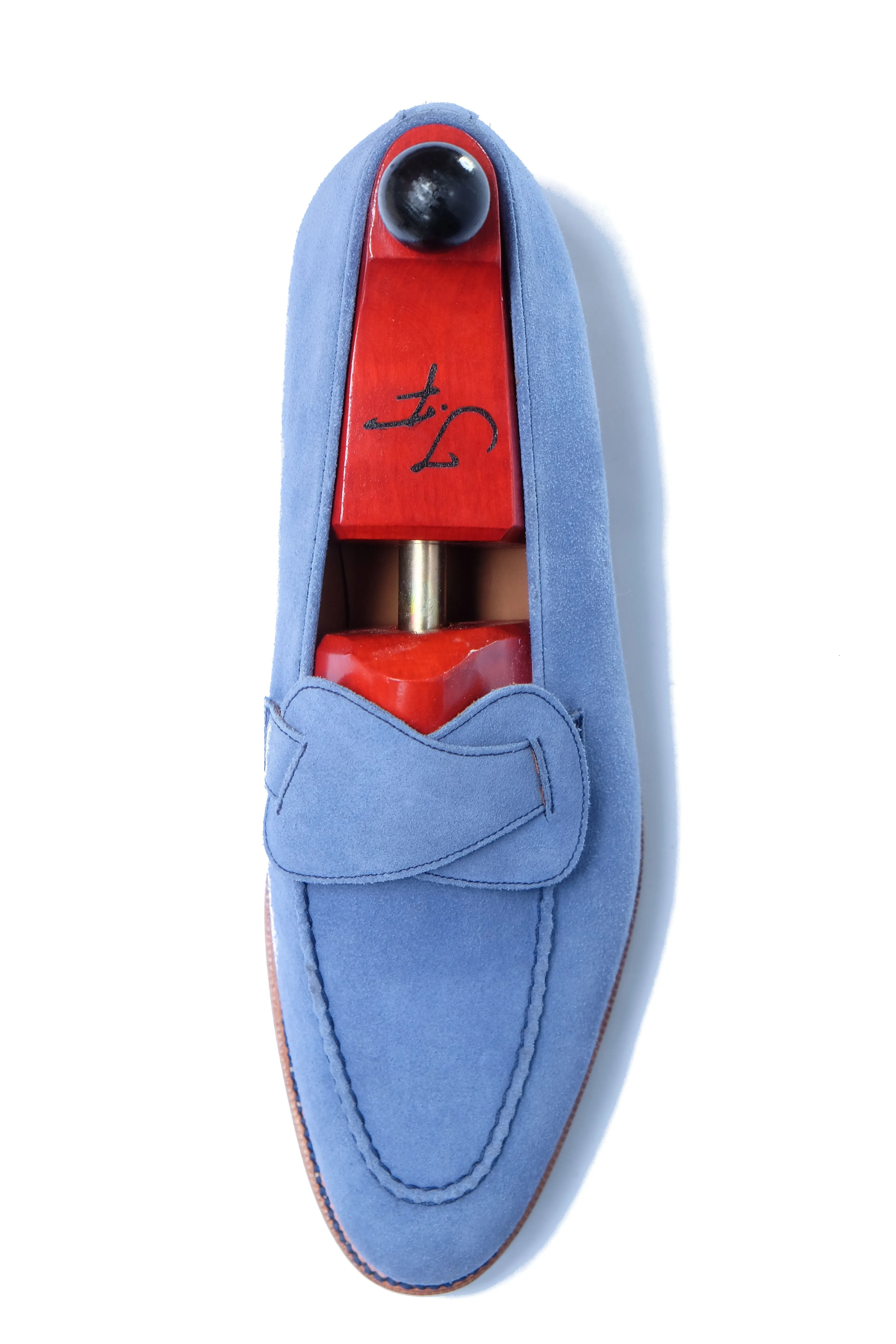 Hawthorne - MTO - Powder Blue Suede - Natural Edge Trim - TMG Last - Single Leather Sole