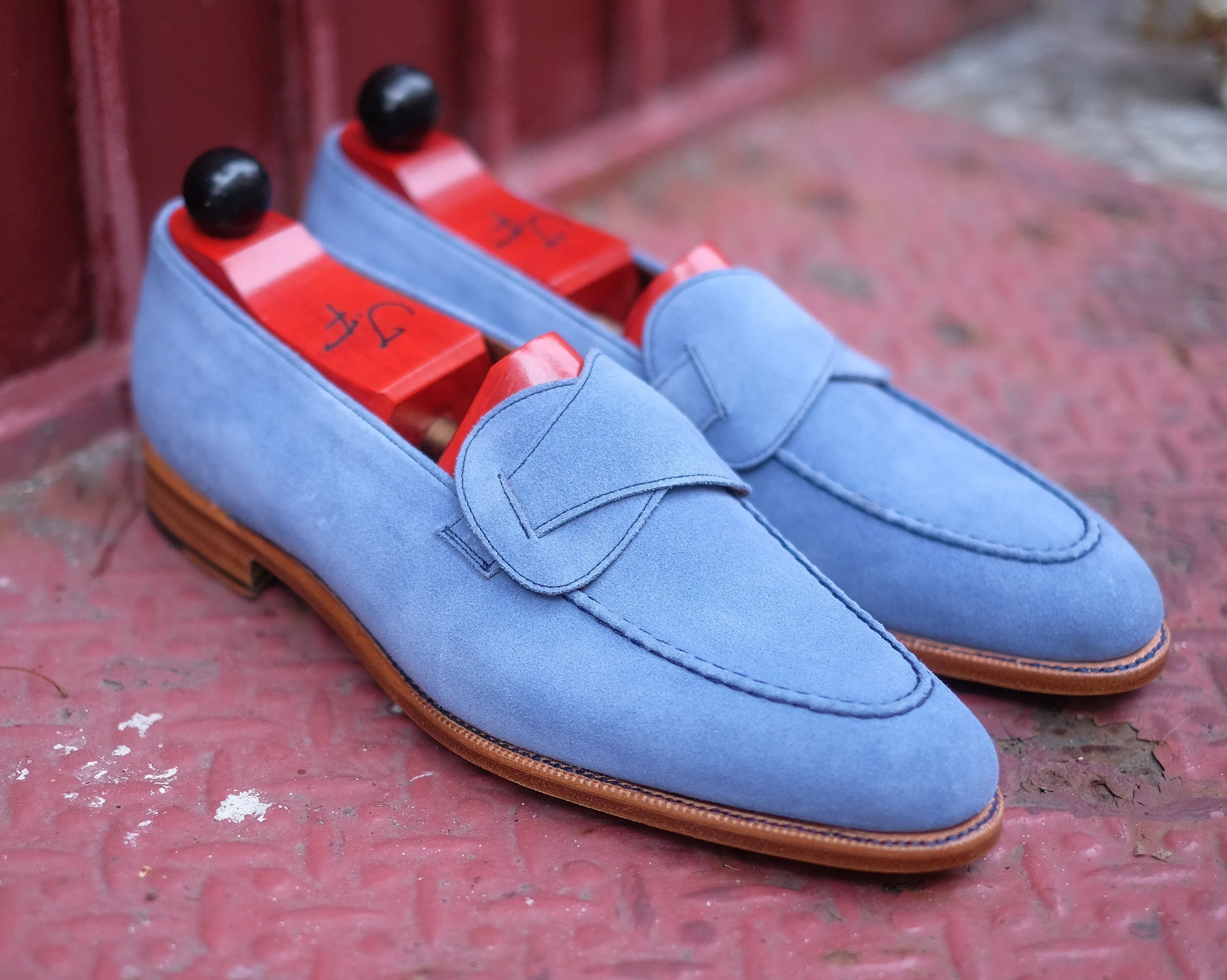 Hawthorne - MTO - Powder Blue Suede - Natural Edge Trim - TMG Last - Single Leather Sole