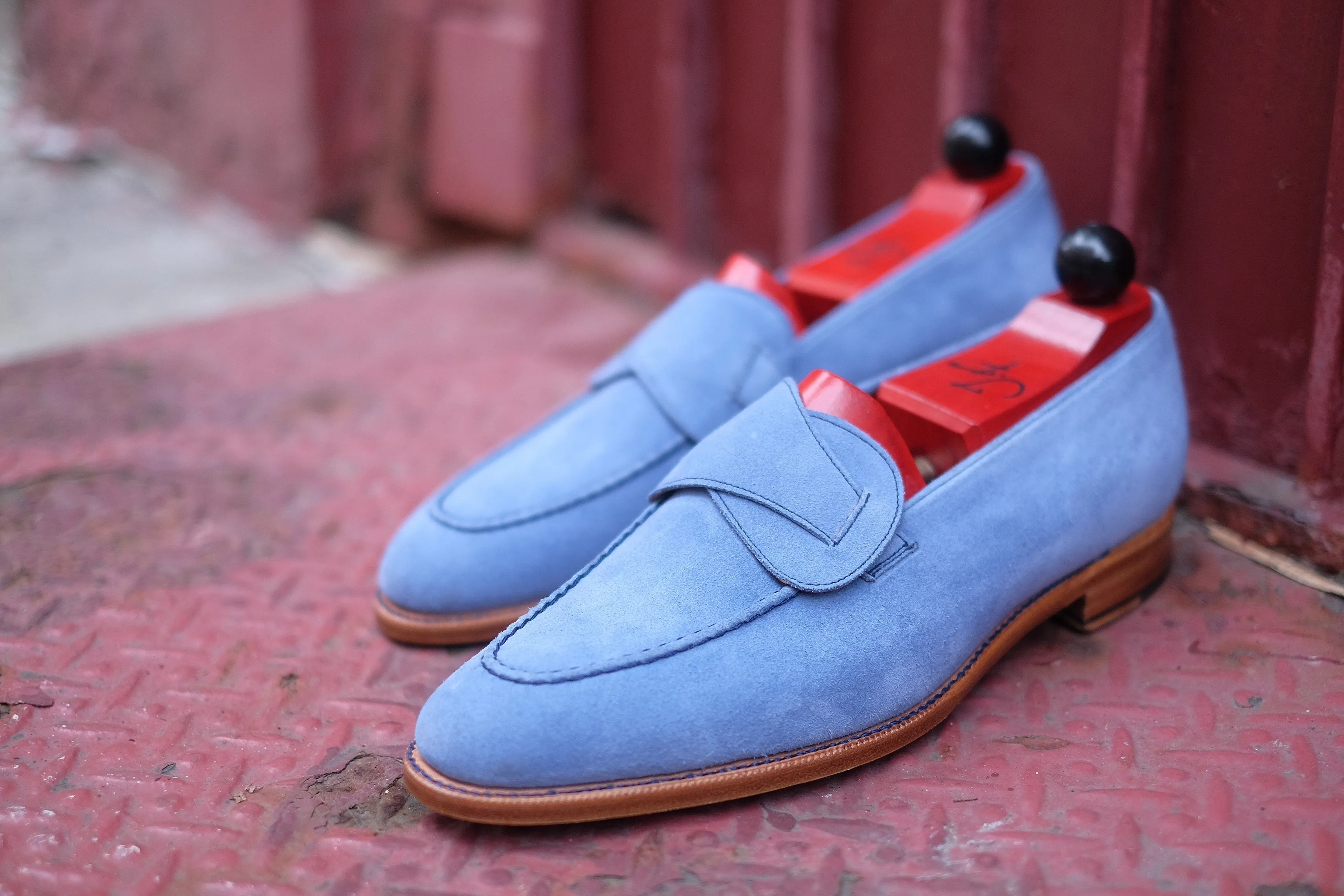 Hawthorne - MTO - Powder Blue Suede - Natural Edge Trim - TMG Last - Single Leather Sole