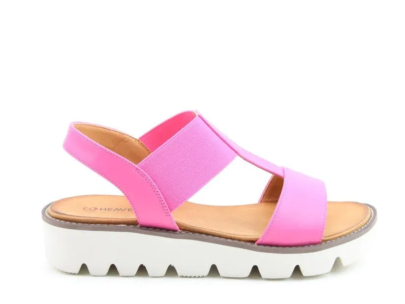 Heavenly Feet Ladies Ritz Wedge Elasticated Strap Sandal -HOT PINK