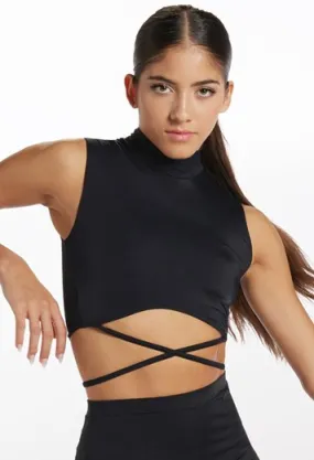 High Neck Laced Back Crop top - Black