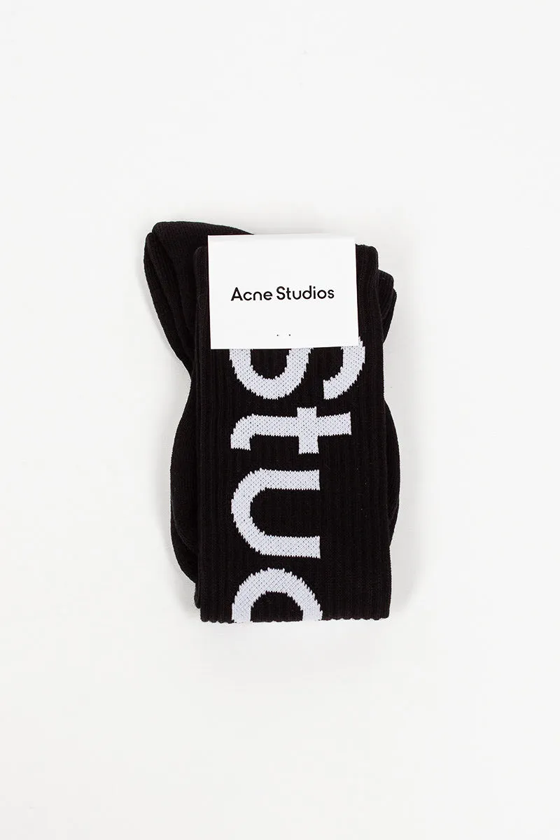 Jacquard Logo Knee High Socks Black