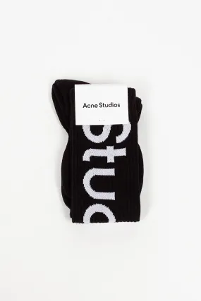 Jacquard Logo Knee High Socks Black