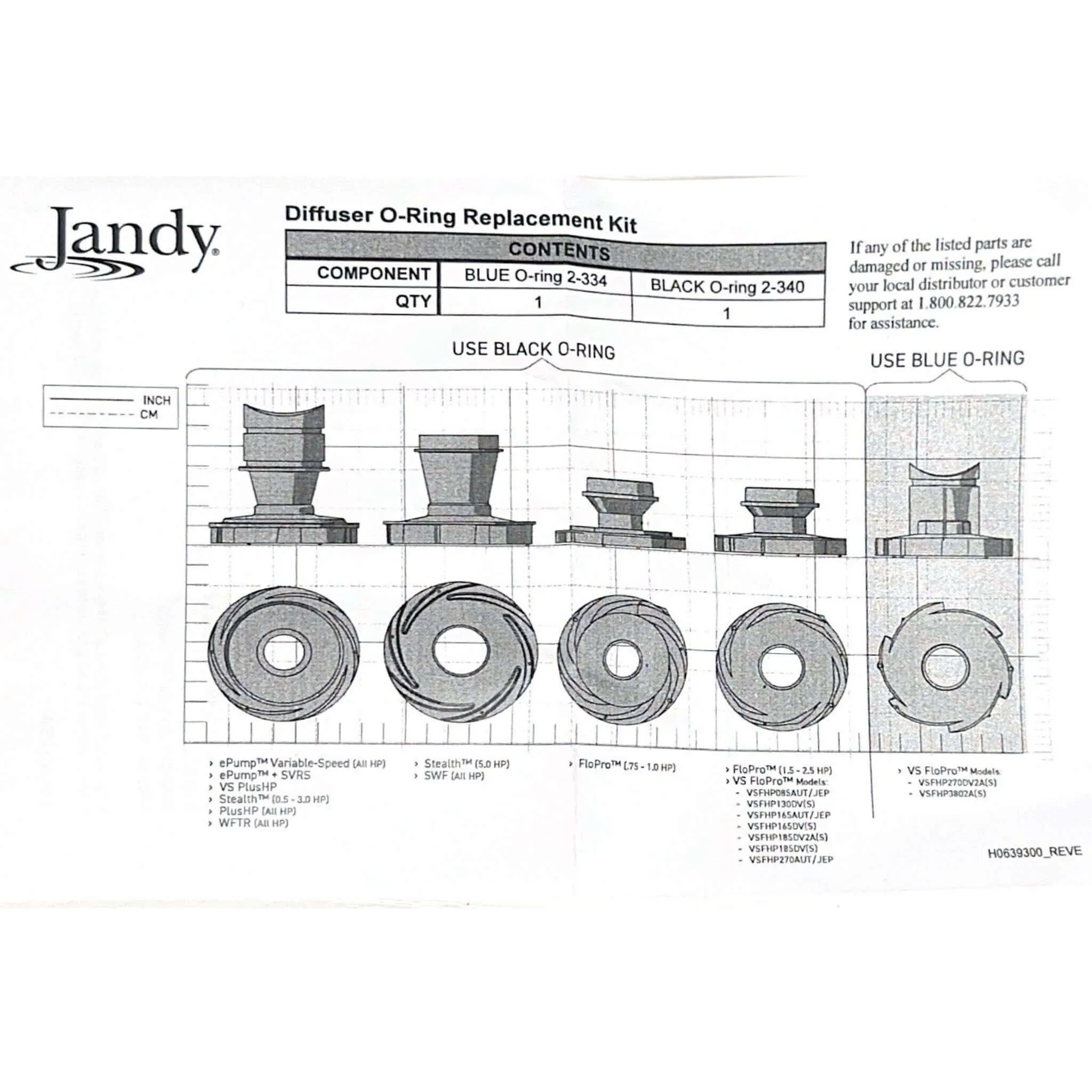 Jandy Diffuser and Impeller Hardware and O-Ring Kit For FloPro Pumps | R0480400