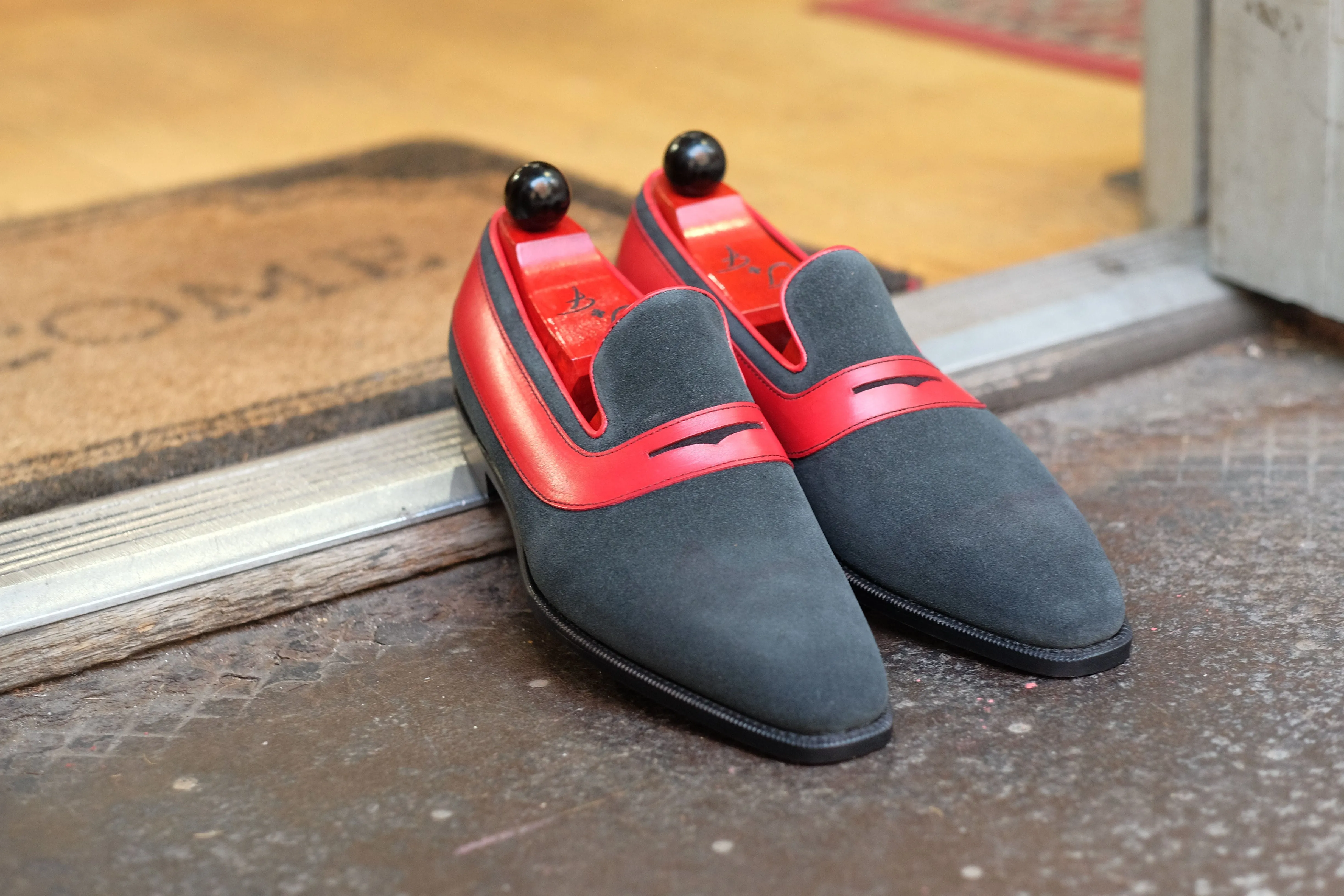 Marcos - MTO - Charcoal Suede / Red Calf - LPB Last - Single Leather Sole