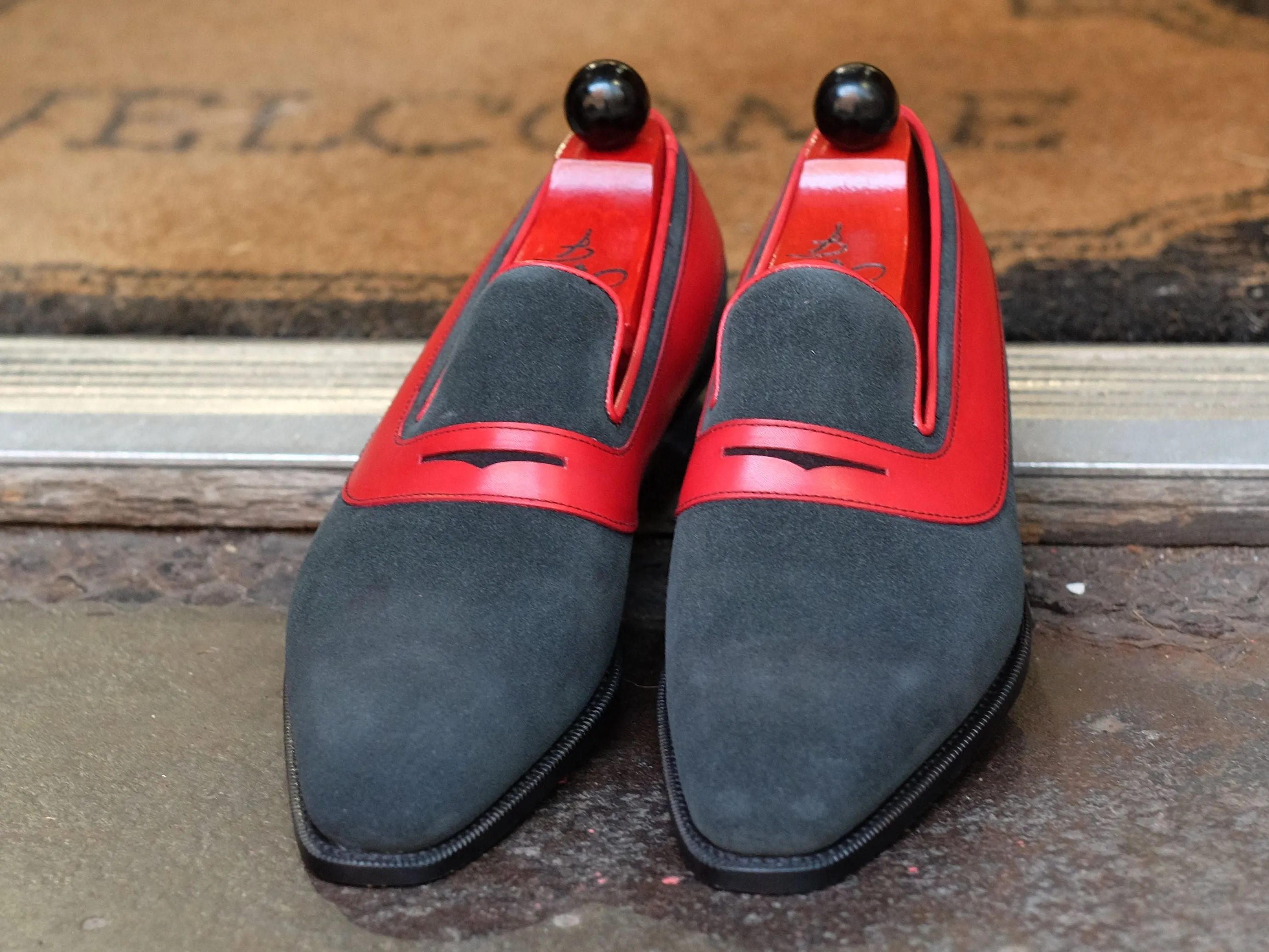 Marcos - MTO - Charcoal Suede / Red Calf - LPB Last - Single Leather Sole