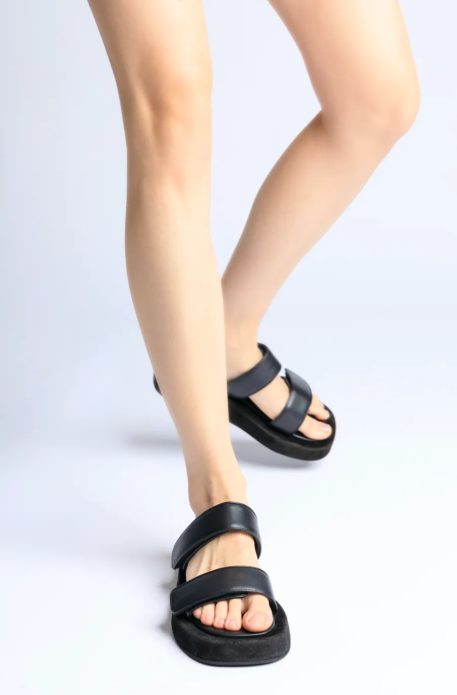 Mila Black Leather Straps Sandals