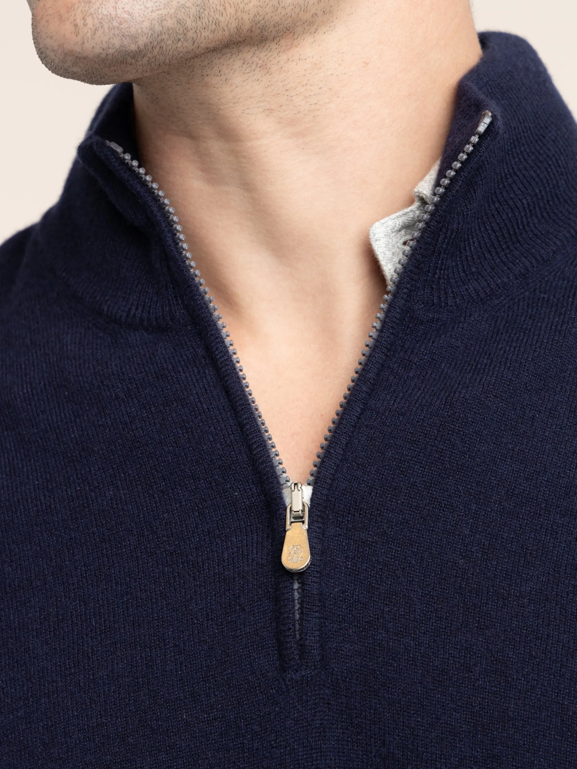 Navy Cashmere Quarter Zip Sweater