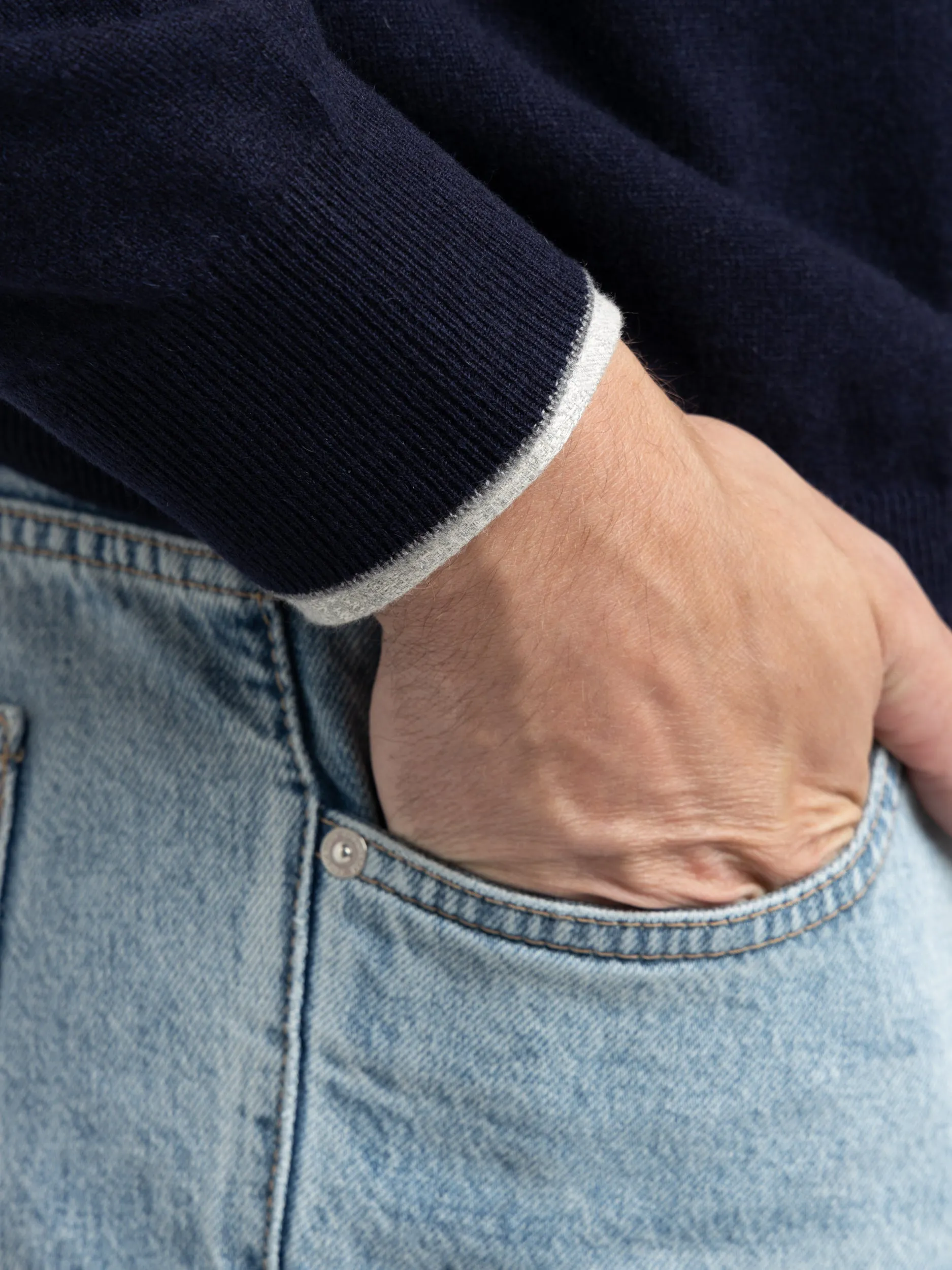 Navy Cashmere Quarter Zip Sweater