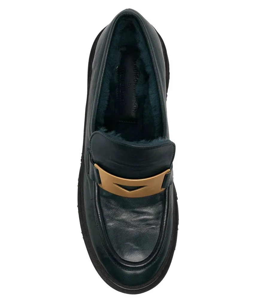 Navy Leather Chunky Loafer With Shearling