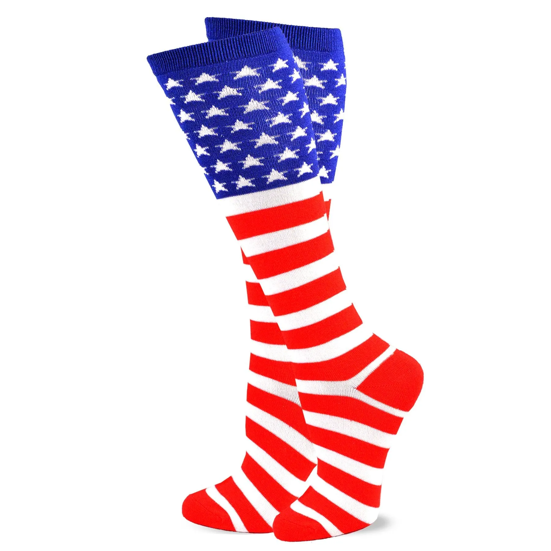 TeeHee Socks Women's 4th of July Cotton Knee High Stars and Stripes 2-Pack (11157)