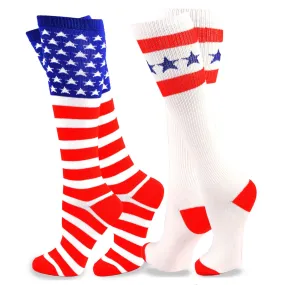 TeeHee Socks Women's 4th of July Cotton Knee High Stars and Stripes 2-Pack (11157)