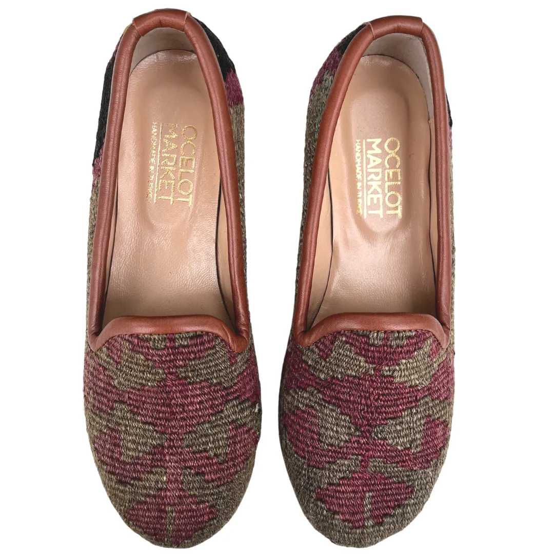 Women's Turkish Kilim Loafer | Maroon & Grey Pattern