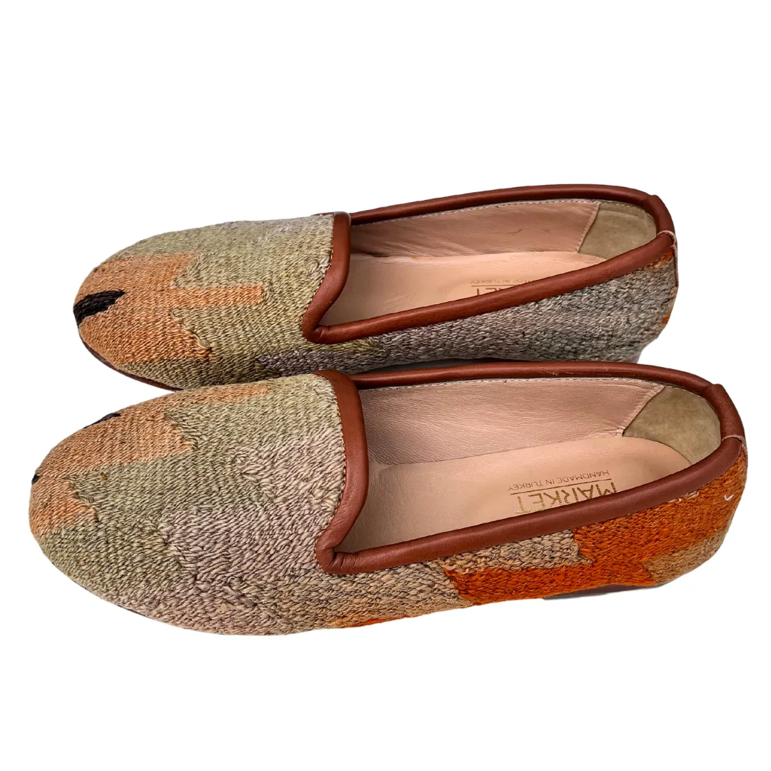 Women's Turkish Kilim Loafer Muted Orange & Lime