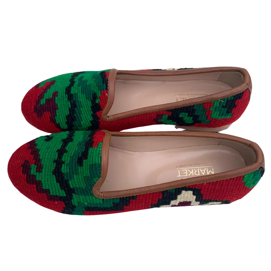 Women's Turkish Kilim Loafers Green & Red