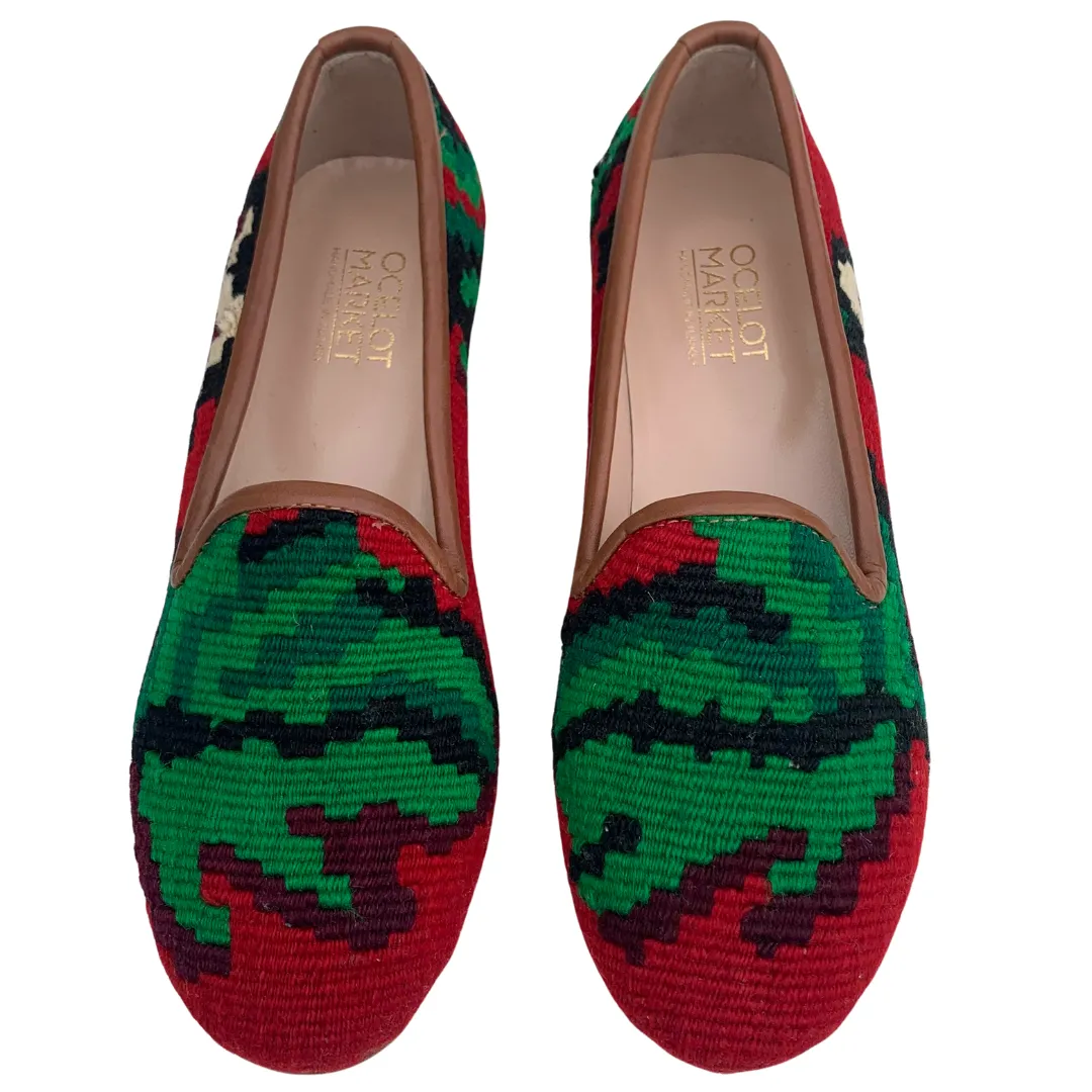 Women's Turkish Kilim Loafers Green & Red